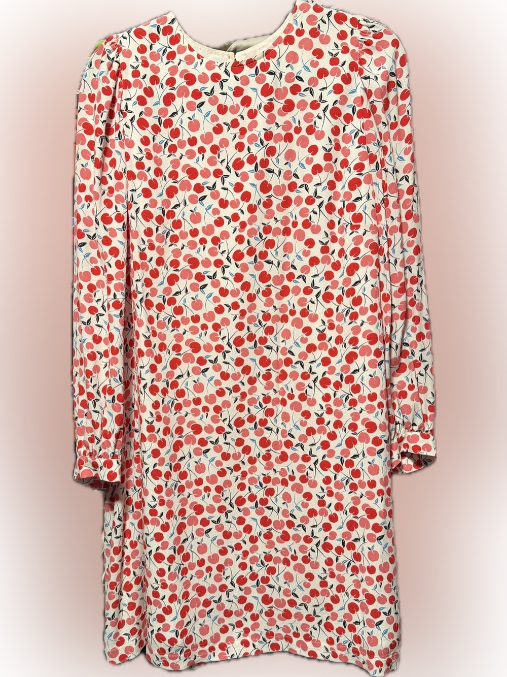 LOFT Cream Dress with Red Cherry Print